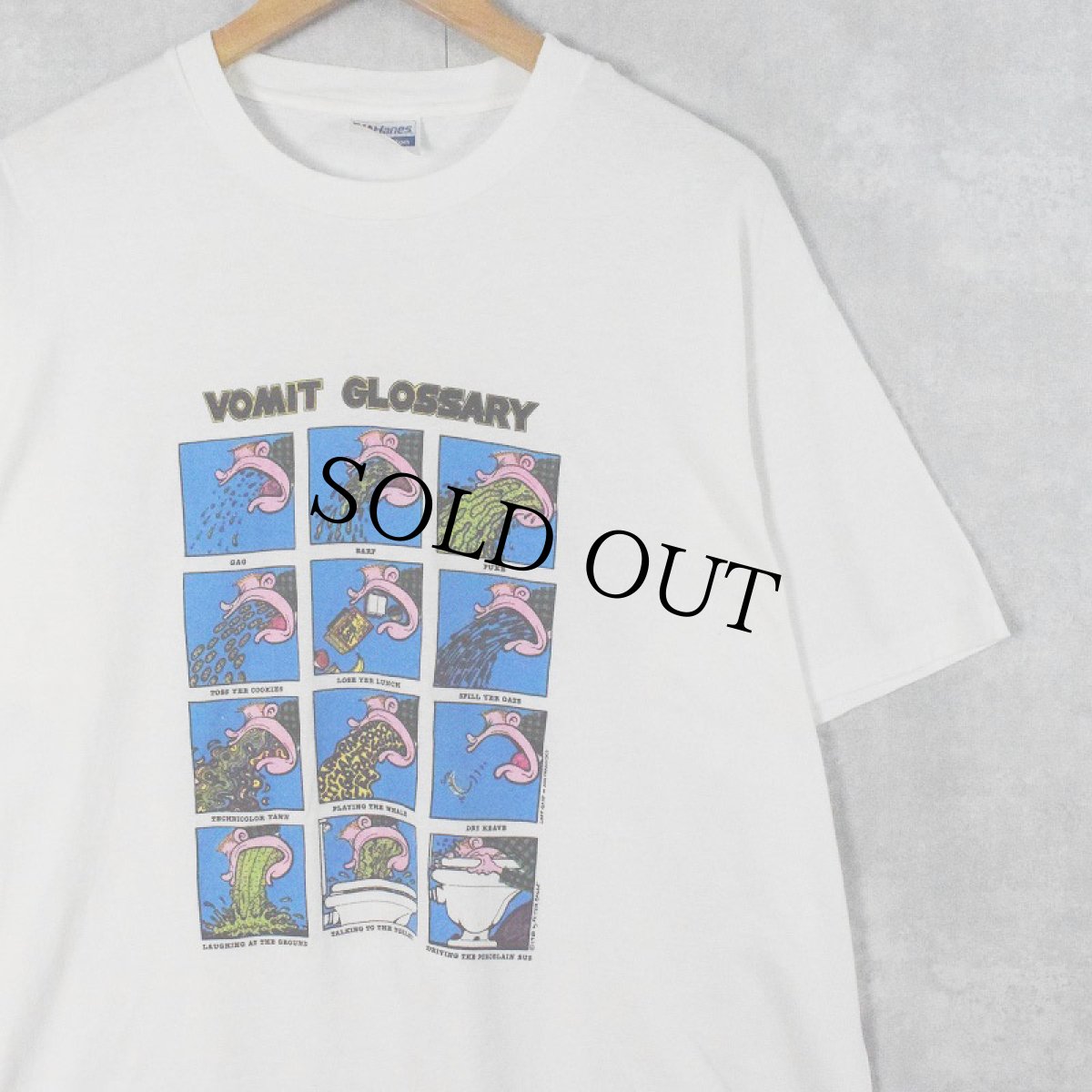 画像1: 80's PETER BAGGE USA製 "VOMIT GLOSSARY" コミックプリント アートTシャツ XL (1)