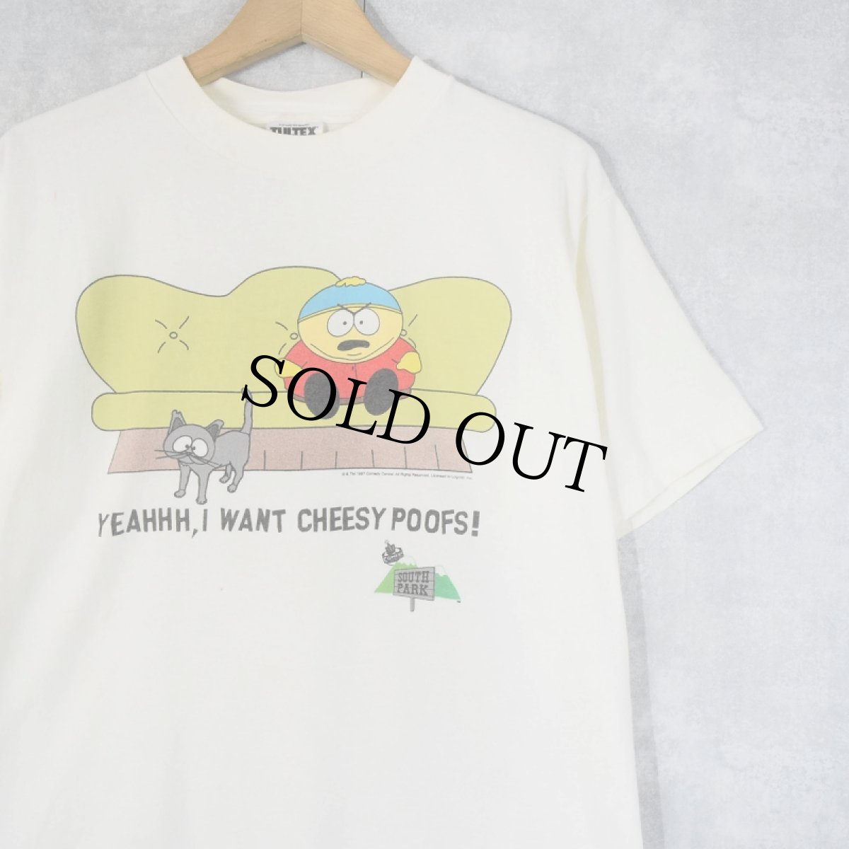 画像1: 90's SOUTH PARK "YEAHHH, I WANT CHEESY POOFS!" キャラクタープリントTシャツ L (1)