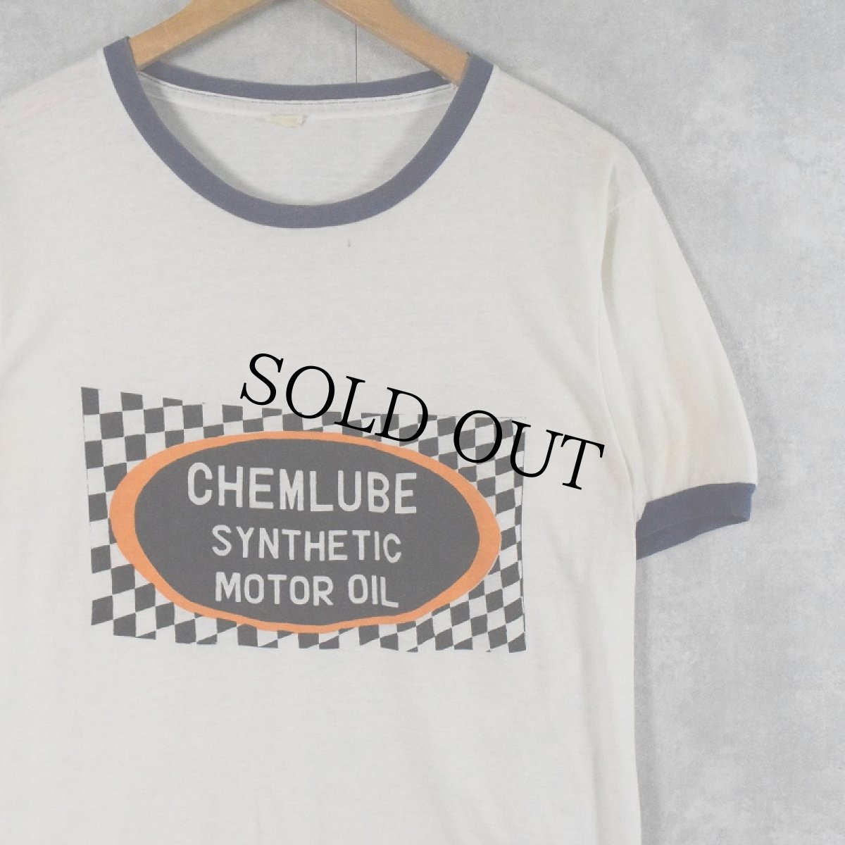 画像1: 70〜80's USA製 "CHEMLUBE SYNTHETIC MOTOR OIL" リンガーTシャツ (1)