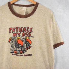 画像1: 70's Sportswear USA製 "PATIENCE MY ASS..." リンガーTシャツ XL (1)