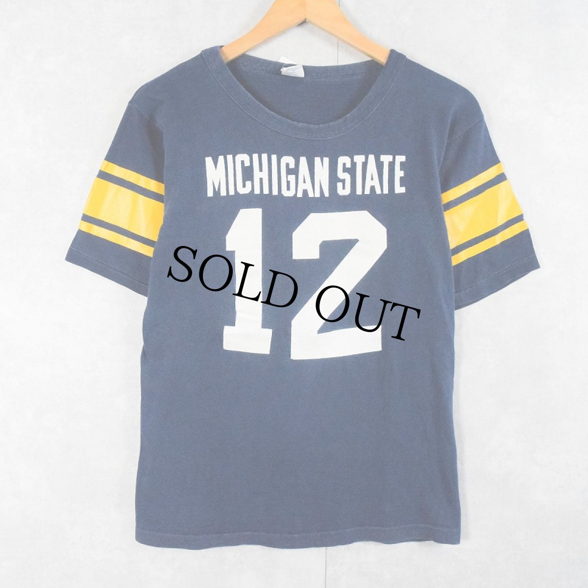 画像1: 70's Champion USA製 バータグ "MICHIGAN STATE 12" フットボールTシャツ M (1)