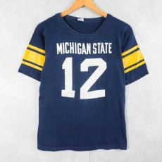 画像1: 70's Champion USA製 バータグ "MICHIGAN STATE 12" フットボールTシャツ M (1)