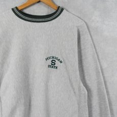 画像1: 80's Champion REVERSE WEAVE USA製 トリコタグ "MICHIGAN STATE" 刺繍入り リブボーダースウェット L (1)