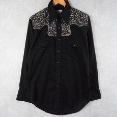 画像1: 70's Wrangler USA製 白タグ 花柄ヨーク ウエスタンシャツ BLACK size16-34 (1)