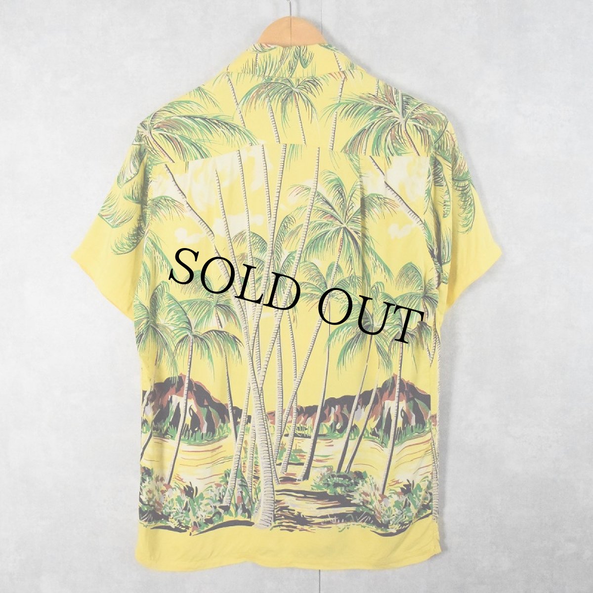 画像2: 40's DUKE KAHANAMOKU "Parms" ホリゾンタルパターン ハワイアンシャツ (2)