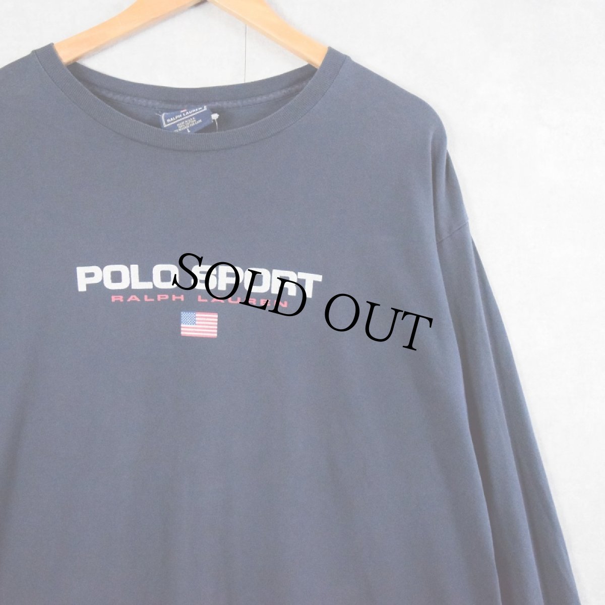 画像1: 90's POLO SPORT Ralph Lauren USA製 ロゴプリントロンT NAVY L (1)