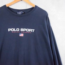 画像1: 90's POLO SPORT Ralph Lauren USA製 ロゴプリントロンT NAVY L (1)