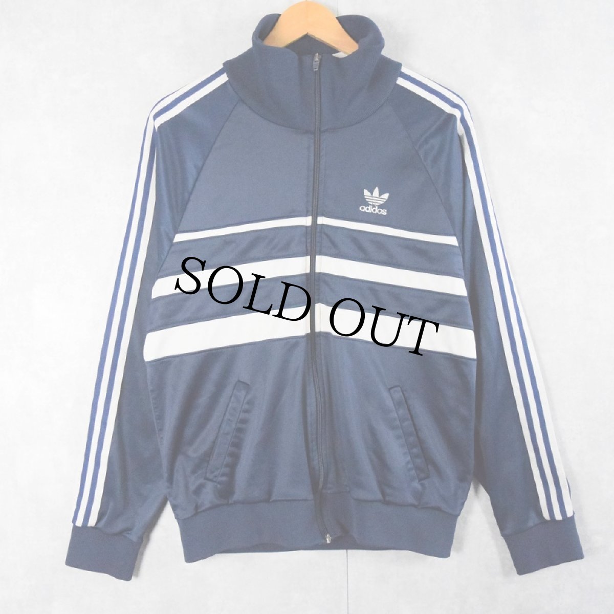 画像1: 80's adidas USA製 ボーダー柄 トラックジャケット NAVY L (1)