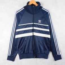 画像1: 80's adidas USA製 ボーダー柄 トラックジャケット NAVY L (1)