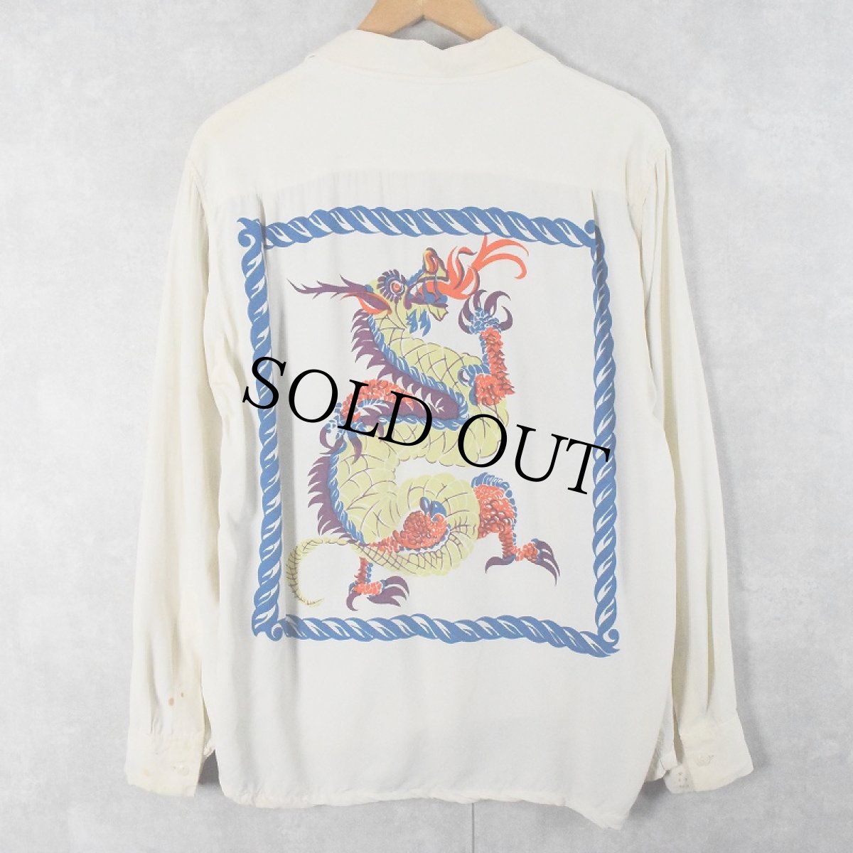 画像2: 50's Artvogu "Dragon Panel" 長袖ハワイアンシャツ M (2)