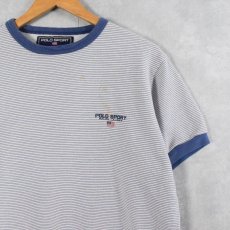 画像1: 90's POLO SPORT Ralph Lauren ボーダー柄 ロゴ刺繍 半袖スウェット M (1)