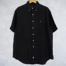 画像1: Ralph Lauren "BLAKE" リネンボタンダウンシャツ BLACK M (1)