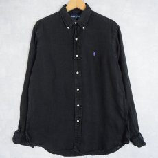 画像1: Ralph Lauren "CLASSIC FIT" リネンボタンダウンシャツ BLACK M (1)