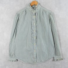 画像1: 【SALE】 70's COUNTRY SOPHISTICATES USA製 マルチストライプ柄 フリルデザイン スタンドカラーシャツ SIZE14 (1)