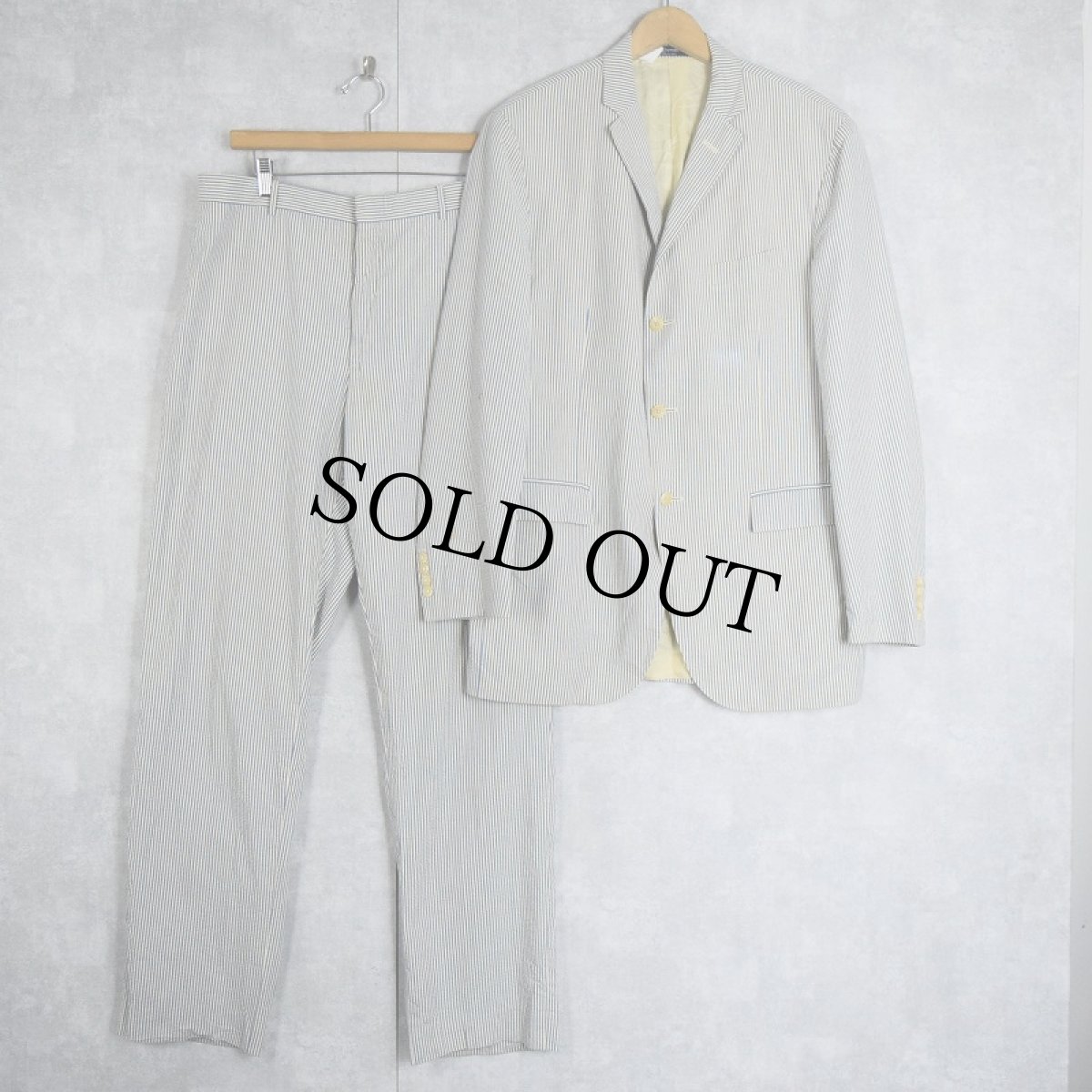 画像1: POLO Ralph Lauren ITALY製 ストライプ柄 シアサッカーテーラードジャケット/スラックス SETUP size44 (1)