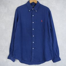 画像1: Ralph Lauren "CUSTOM FIT" リネンボタンダウンシャツ M (1)