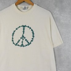 画像1: 90's USA製 ピースマーク×ハト プリントTシャツ XL (1)