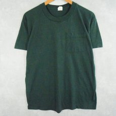 画像1: 80's FRUITS OF THE LOOM USA製 無地ポケットTシャツ GREEN L (1)
