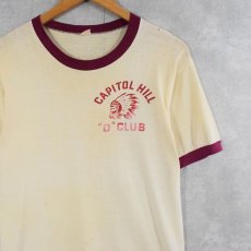 画像1: 60's Champion C中ランタグ "CAPITOL HILL "O" CLUB" インディアンヘッド プリントリンガーTシャツ M (1)