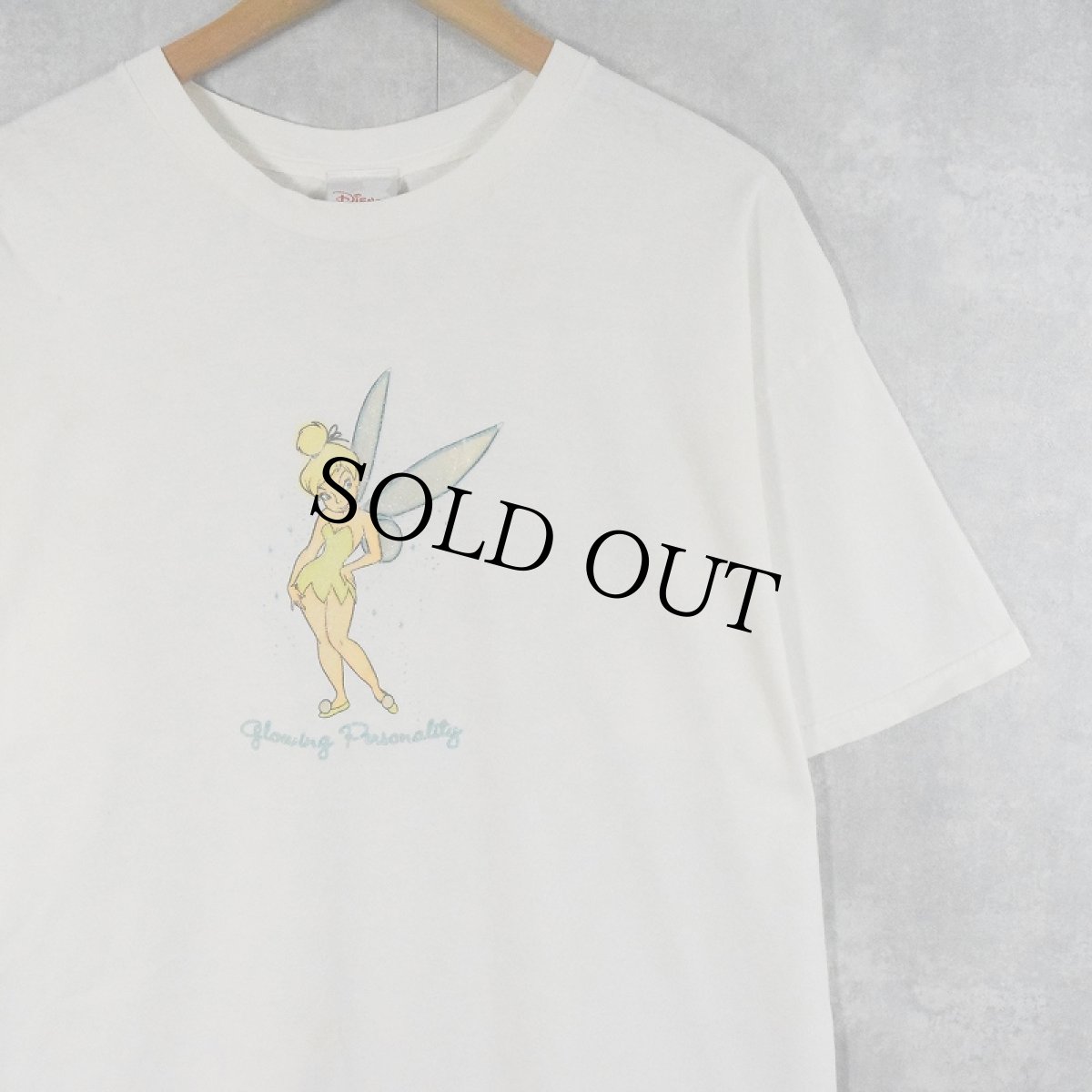 画像1: Disney "Tinker Bell" キャラクター ラメプリントTシャツ XL (1)