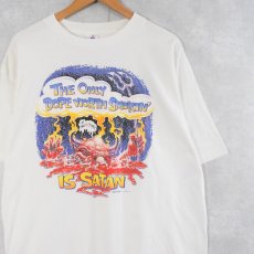 画像1: 90's USA製 "The Only Dope Worth Smokin' is Satan" イラストプリントTシャツ XL (1)