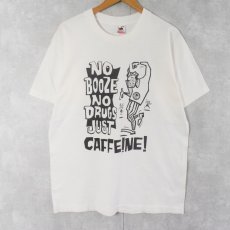 画像1: 90's USA製 "NO BOOZE NO DRUGS JUST CAFFE! NE!" プリントTシャツ L (1)