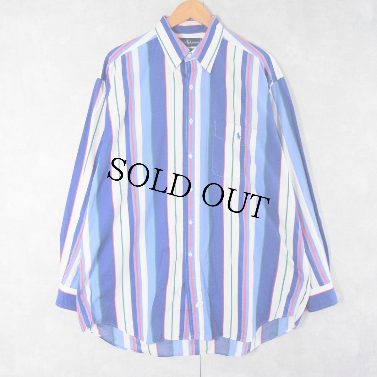 画像1: 【SALE】 90's Ralph Lauren "The Big Shirt" マルチストライプ柄 コットンボタンダウンシャツ L (1)