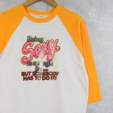 画像1: 80's USA製 "Being Sexy is a tough job..." ラバープリントラグランTシャツ XL (1)