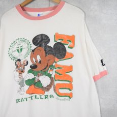 画像1: 90's USA製 FAMU RATTLERS フットボールチーム 黒人ミッキープリント リンガーTシャツ XL (1)