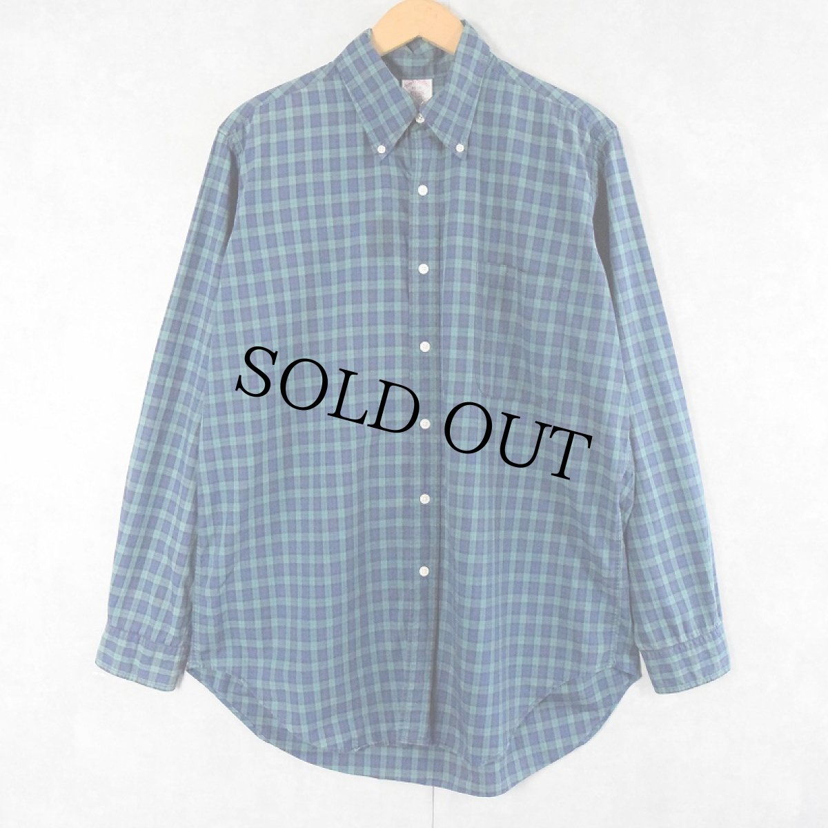 画像1: Brooks Brothers USA製 チェック柄 コットンポプリンボタンダウンシャツ SIZE16 (1)