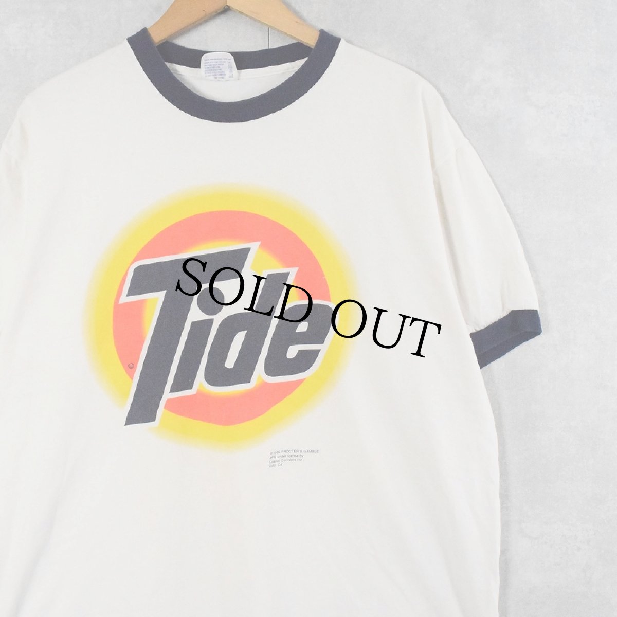 画像1: 90's Tide USA製 洗剤メーカー ロゴプリントリンガーTシャツ XL (1)