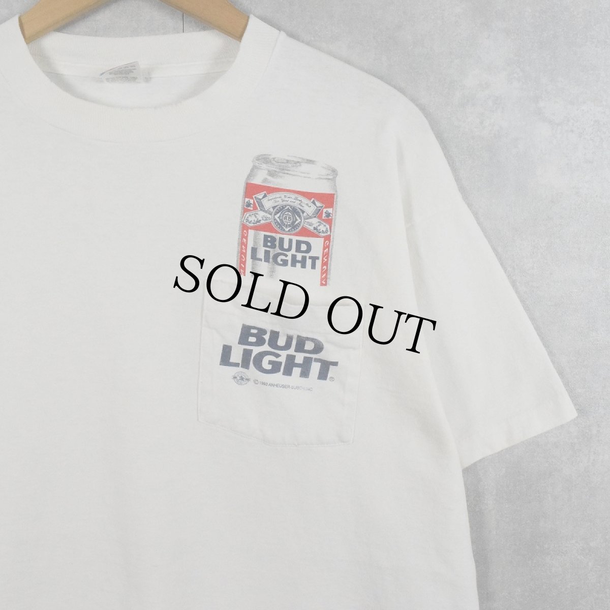 画像1: 90's Budweiser BUD LIGHT USA製 ビールプリント ポケットTシャツ XL (1)