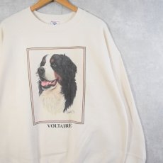 画像1: 90's Robert J May USA製 "VOLTAIRE" 犬プリントスウェット XL (1)