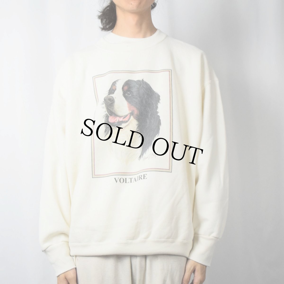 画像2: 90's Robert J May USA製 "VOLTAIRE" 犬プリントスウェット XL (2)