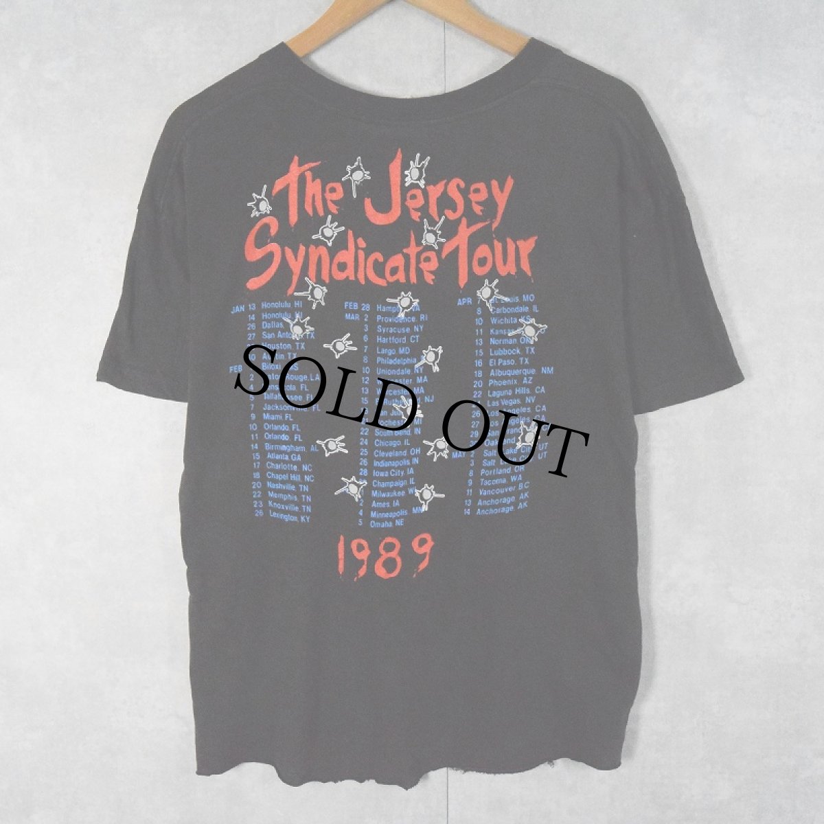 画像2: 1989 Bon Jovi "The Jersey Syndicate Tour" カットオフ ハードロックバンドツアーTシャツ XL (2)