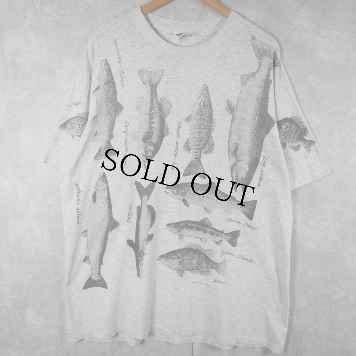 画像1: 【お客様お支払処理中】90's  rel-e-vant products USA製 魚プリントTシャツ XL (1)