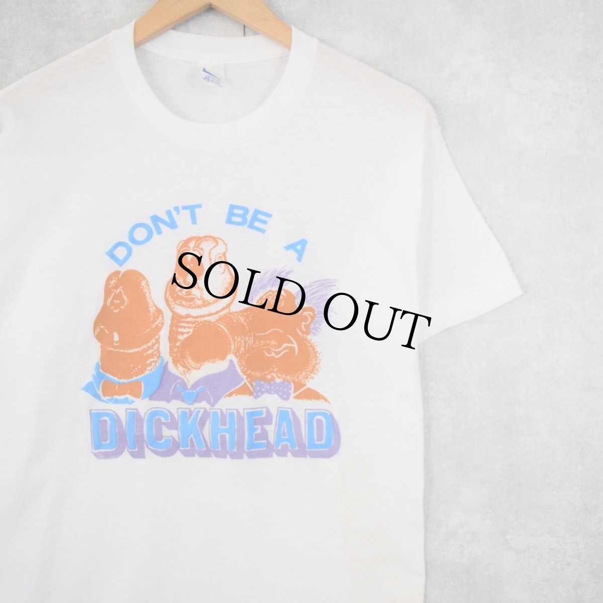 画像1: 80's USA製 "DON'T BE A DICKHEAD" シュールイラスト エロTシャツ L (1)