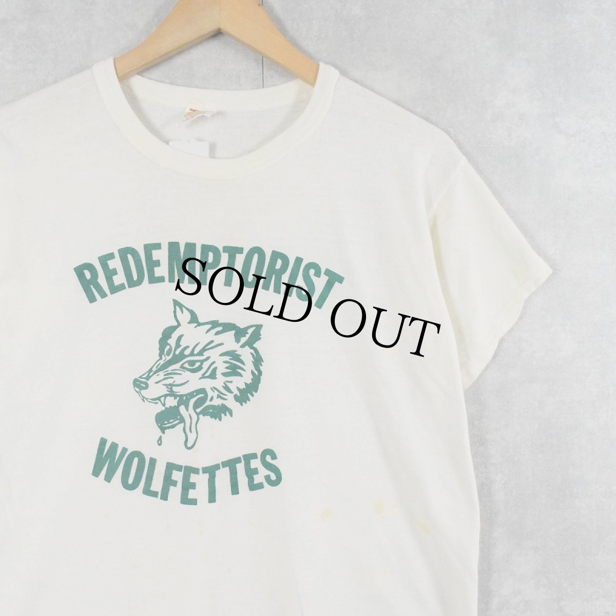 画像1: 70's RUSSELL ATHLETIC USA製 "REDEMPTORIST WOLFETTES" プリントTシャツ L (1)