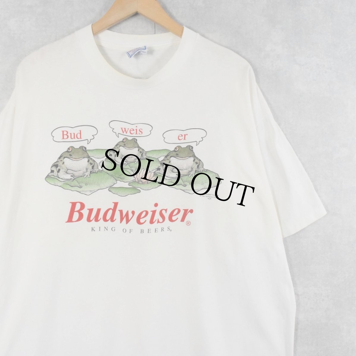 画像1: 90's Budweiser USA製 ビールメーカー カエルイラストプリントTシャツ XXL (1)