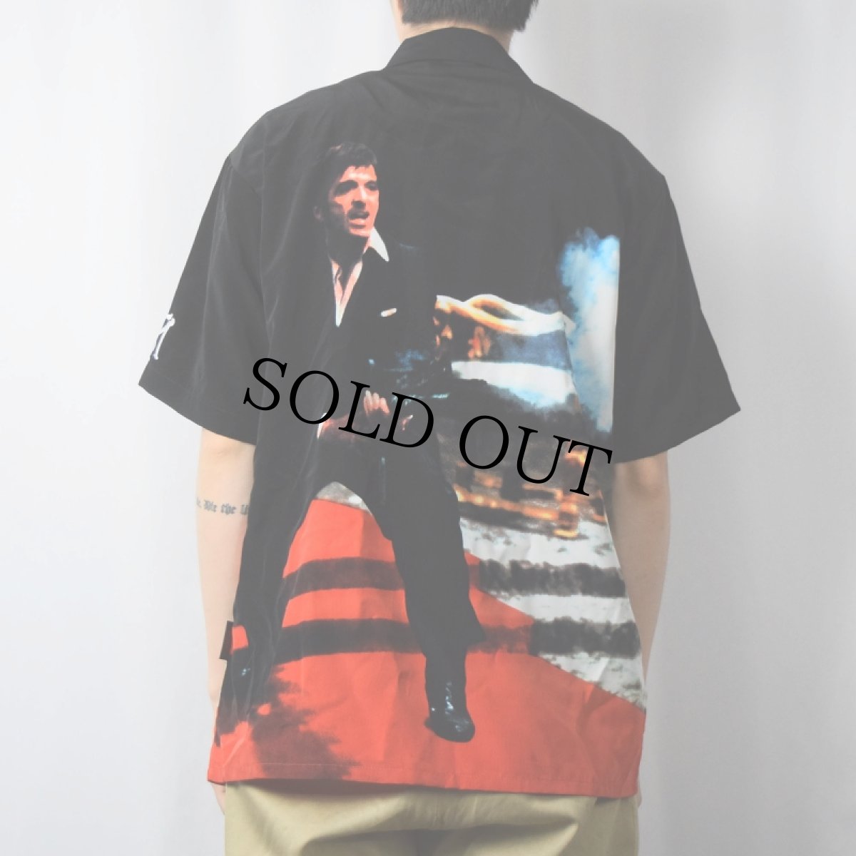 画像4: 90〜2000's Dragonfly "SCARFACE" 映画プリント オープンカラーシャツ M (4)