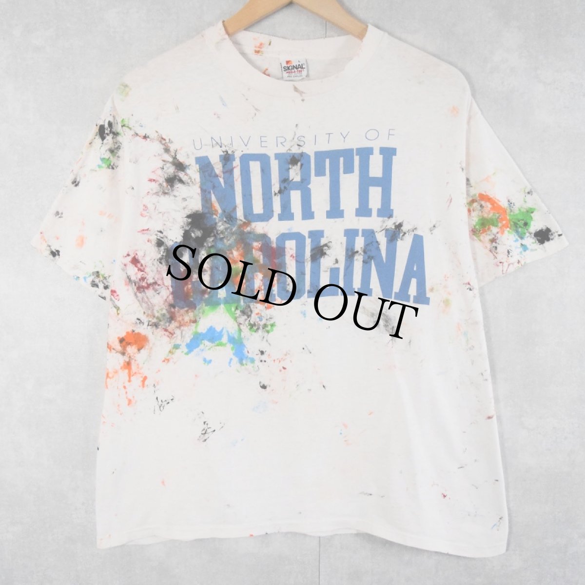 画像1: 90's USA製 "UNIVERSITY OF NORTH CAROLINA" ペンキペイント プリントTシャツ L (1)