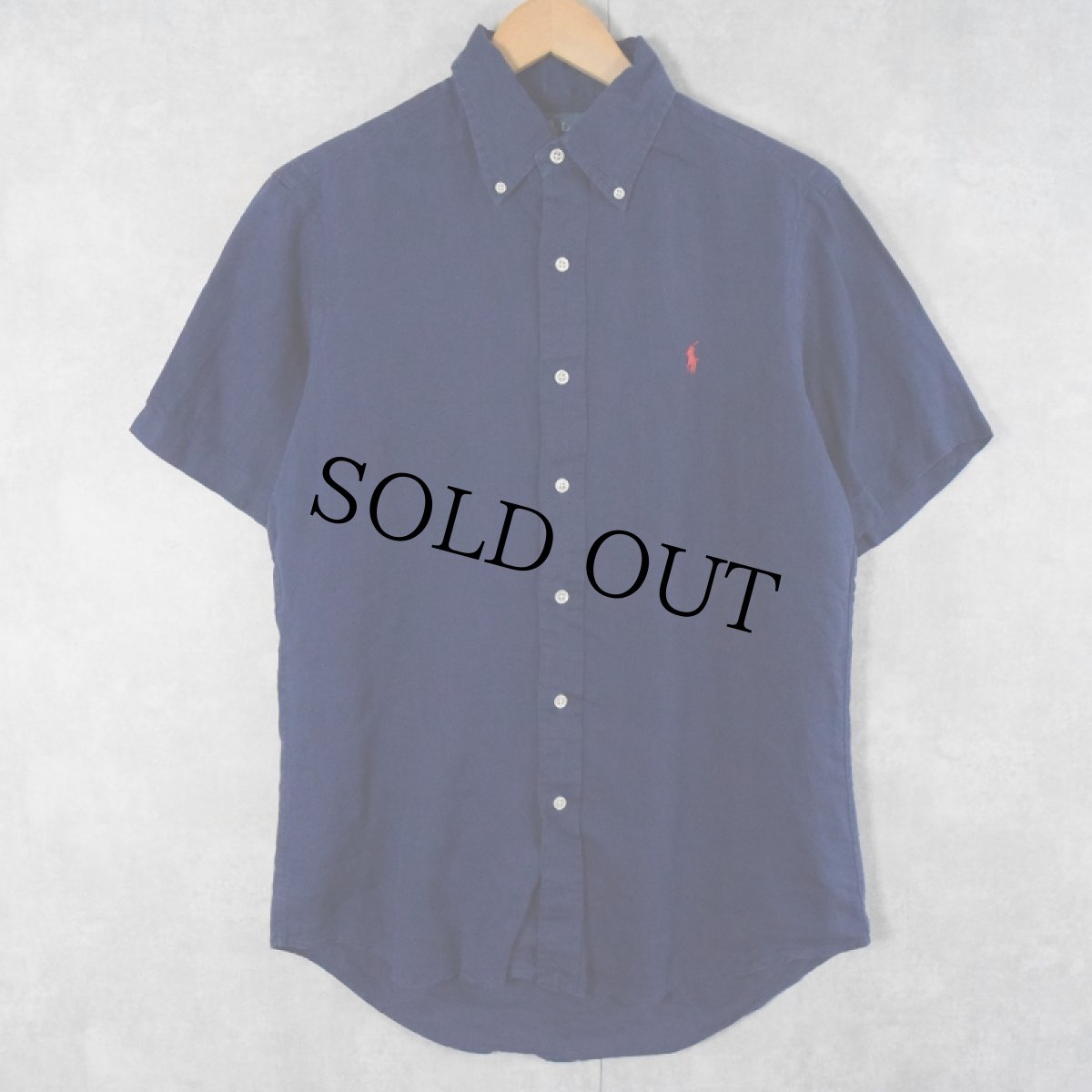 画像1: Ralph Lauren "CUSTOM FIT" ロゴ刺繍 リネンボタンダウンシャツ NAVY L (1)