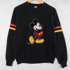 画像1: 80〜90's Disney MICKEY MOUSE USA製 フロッキープリント ラグランスウェット BLACK L (1)