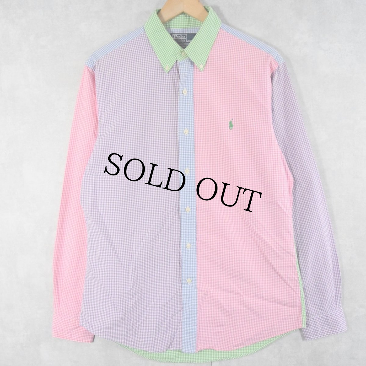 画像1: POLO Ralph Lauren "CUSTOM FIT" ギンガムチェック柄 クレイジーパターン コットンボタンダウンシャツ M (1)