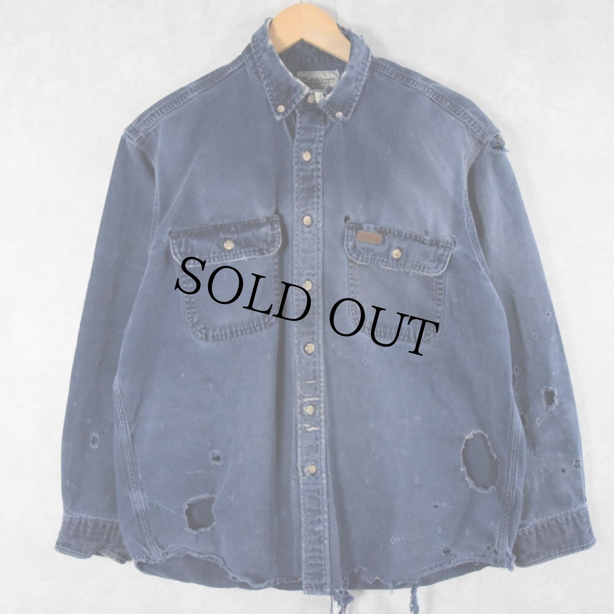 画像1: 2000's Carhartt コットン ボタンダウンワークシャツ NAVY M (1)