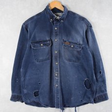 画像1: 2000's Carhartt コットン ボタンダウンワークシャツ NAVY M (1)