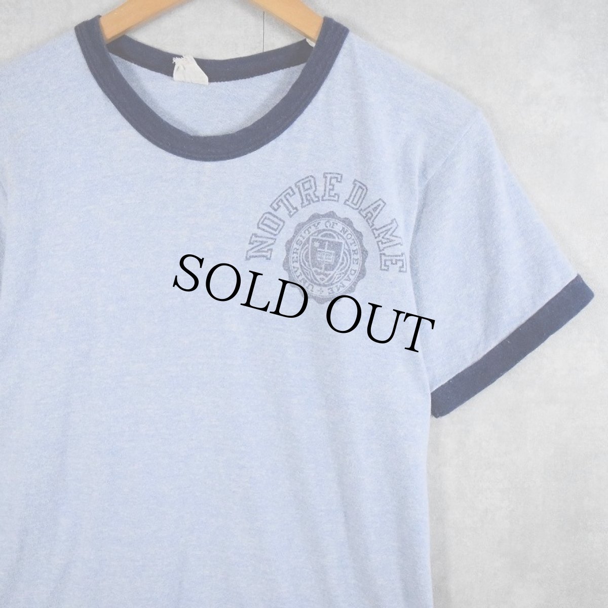 画像1: 【SALE】 60's Champion PRODUCTSタグ "NOTREDAME" プリントリンガーTシャツ M (1)