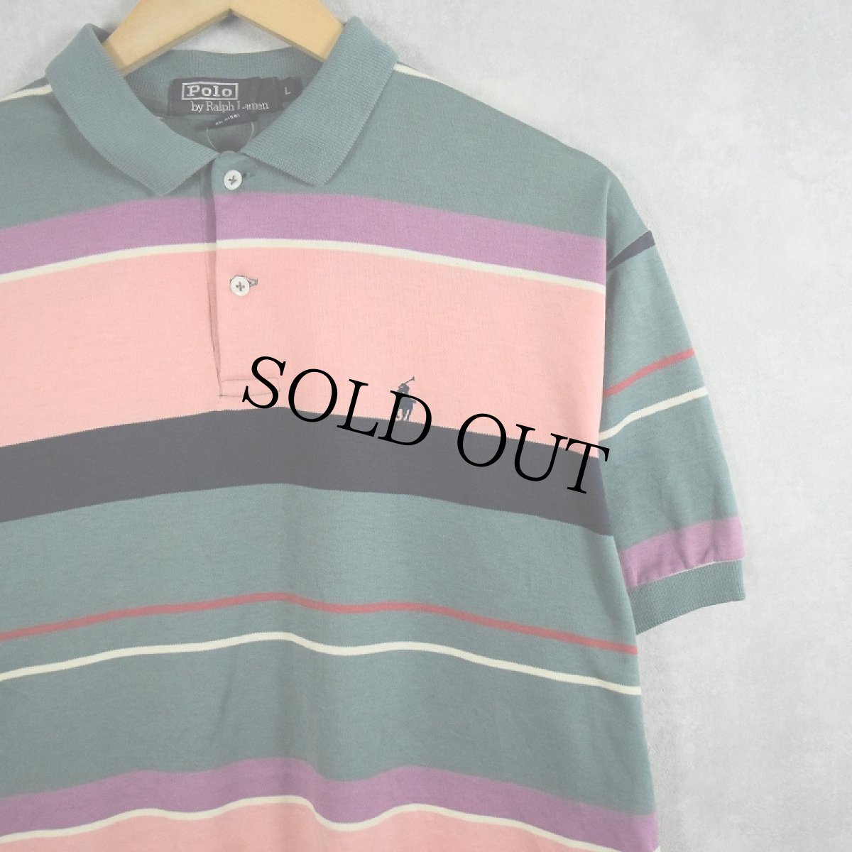 画像1: 90's POLO Ralph Lauren USA製 マルチボーダー柄 コットンポロシャツ L (1)