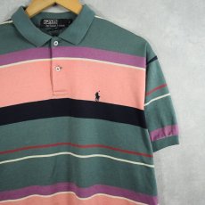 画像1: 90's POLO Ralph Lauren USA製 マルチボーダー柄 コットンポロシャツ L (1)