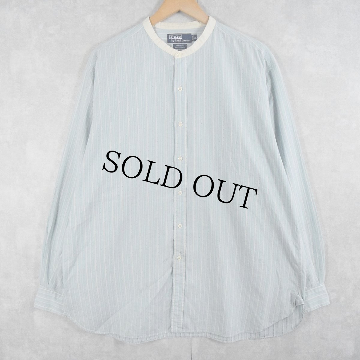 画像1: POLO Ralph Lauren "BERNARD" マチ付き ストライプ柄 バンドカラーシャツ XL (1)